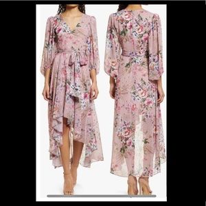 Eliza J long sleeve floral high low dress